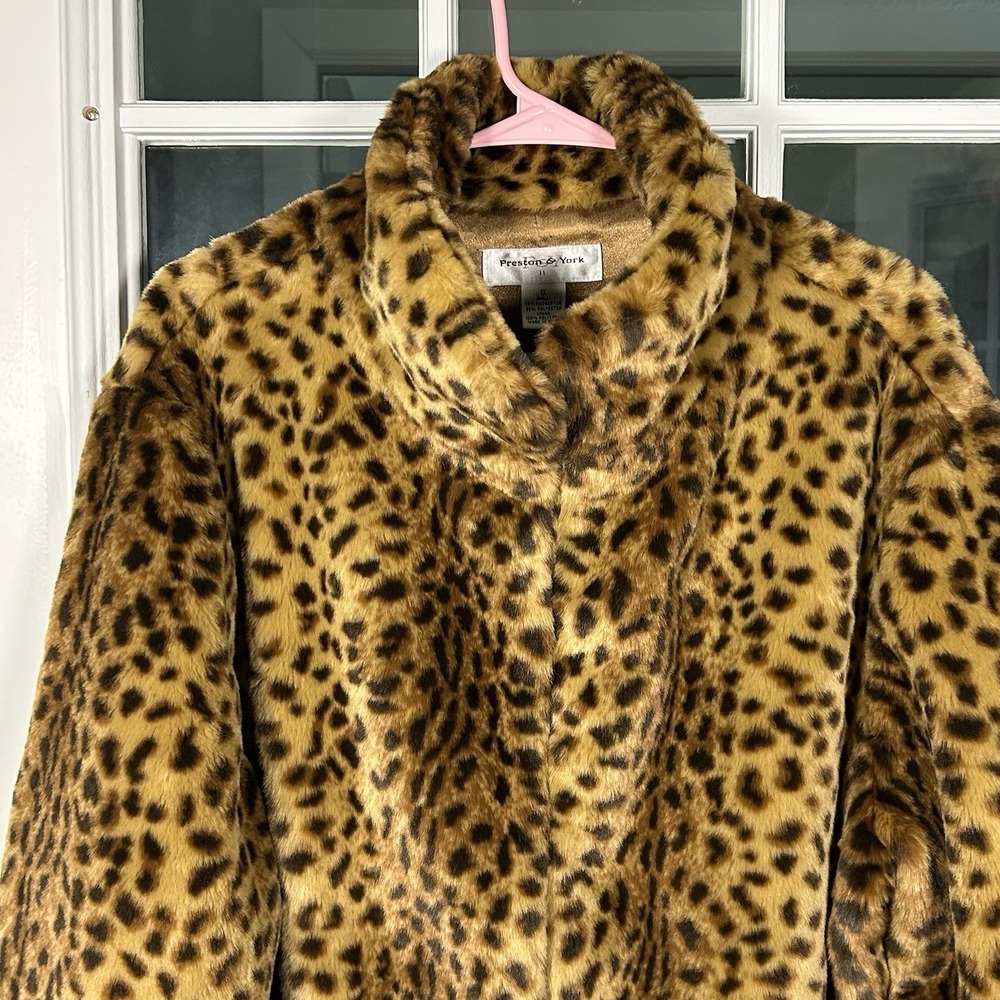 Preston & York Short Leopard Print Faux Fur Coat Glam Mob Wife Plus Size 1X